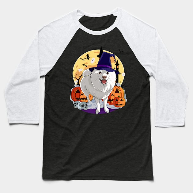 American Eskimo Dog Halloween Pumpkin Baseball T-Shirt by Noseking